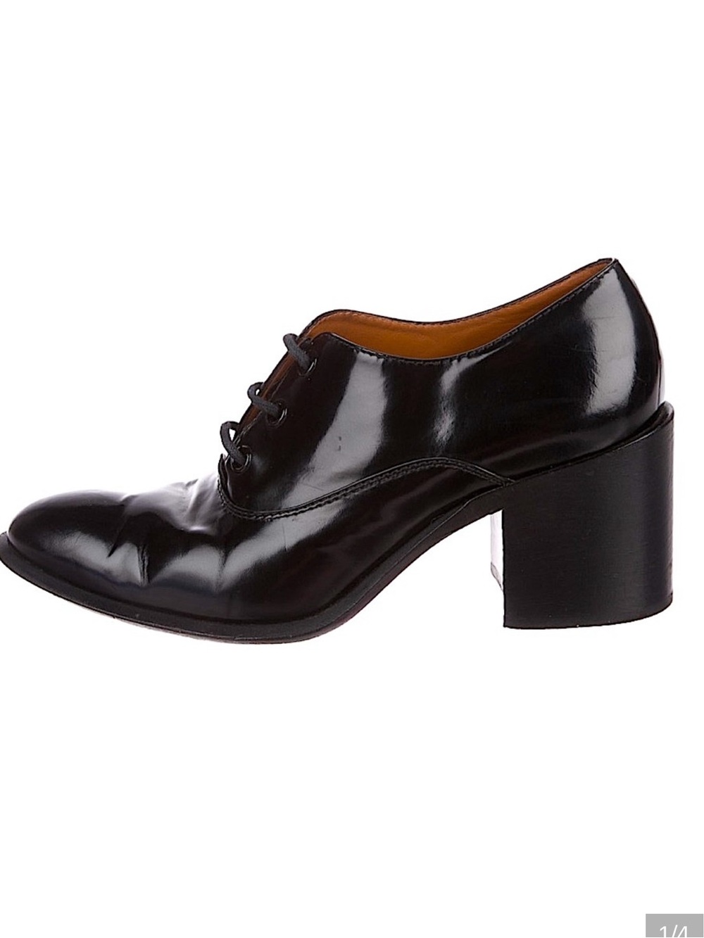CELINE Leather Almond-Toe
Oxford Ankle Booties 38.5